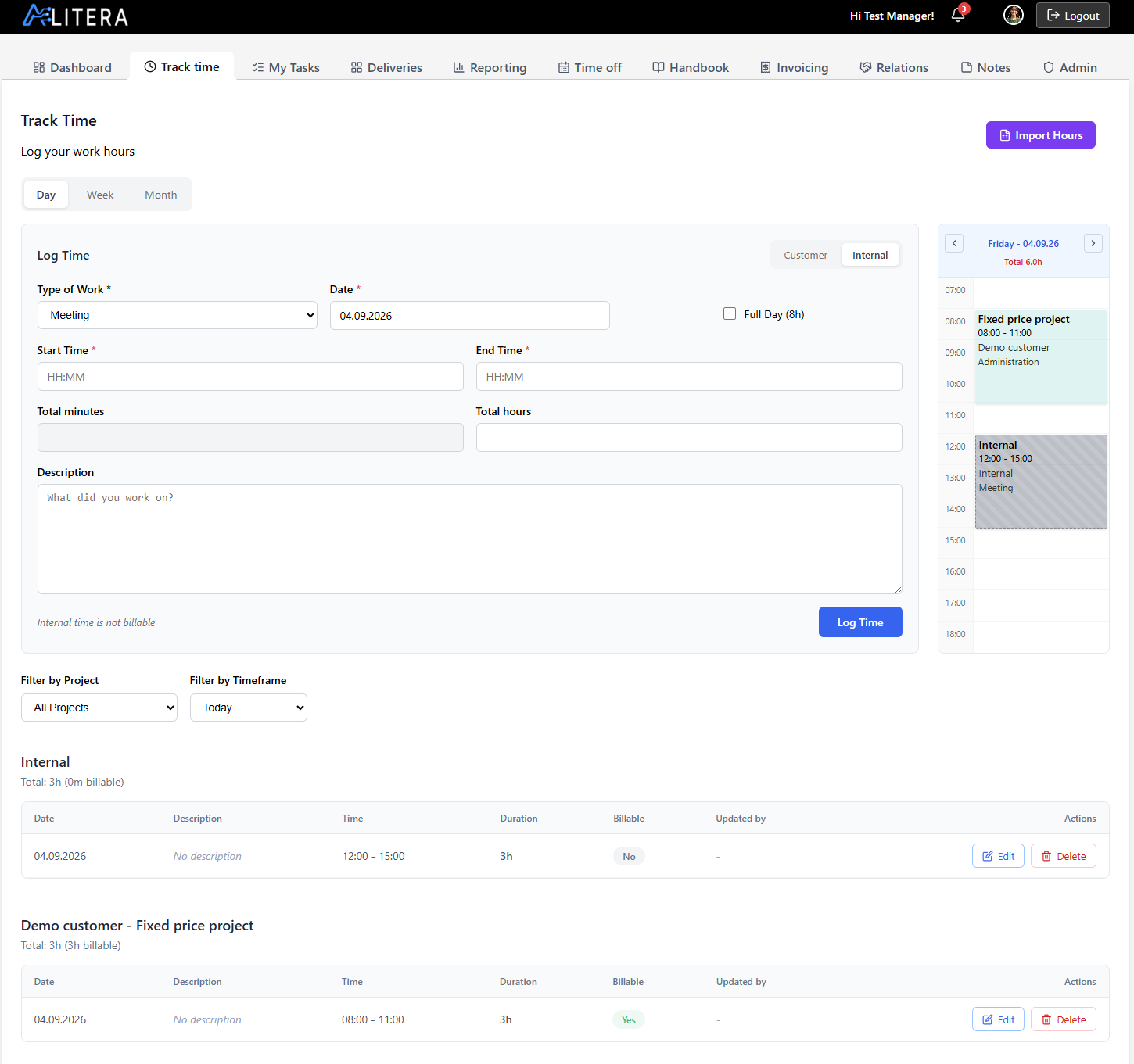 Daily time tracking view