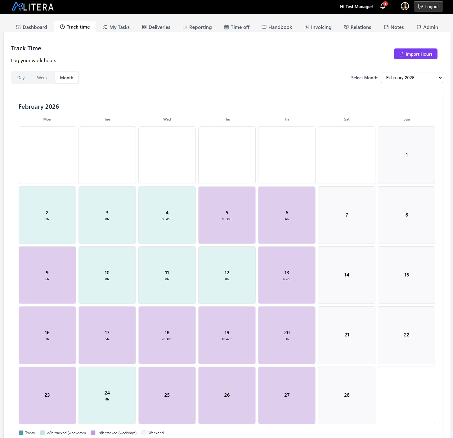 Monthly time tracking view