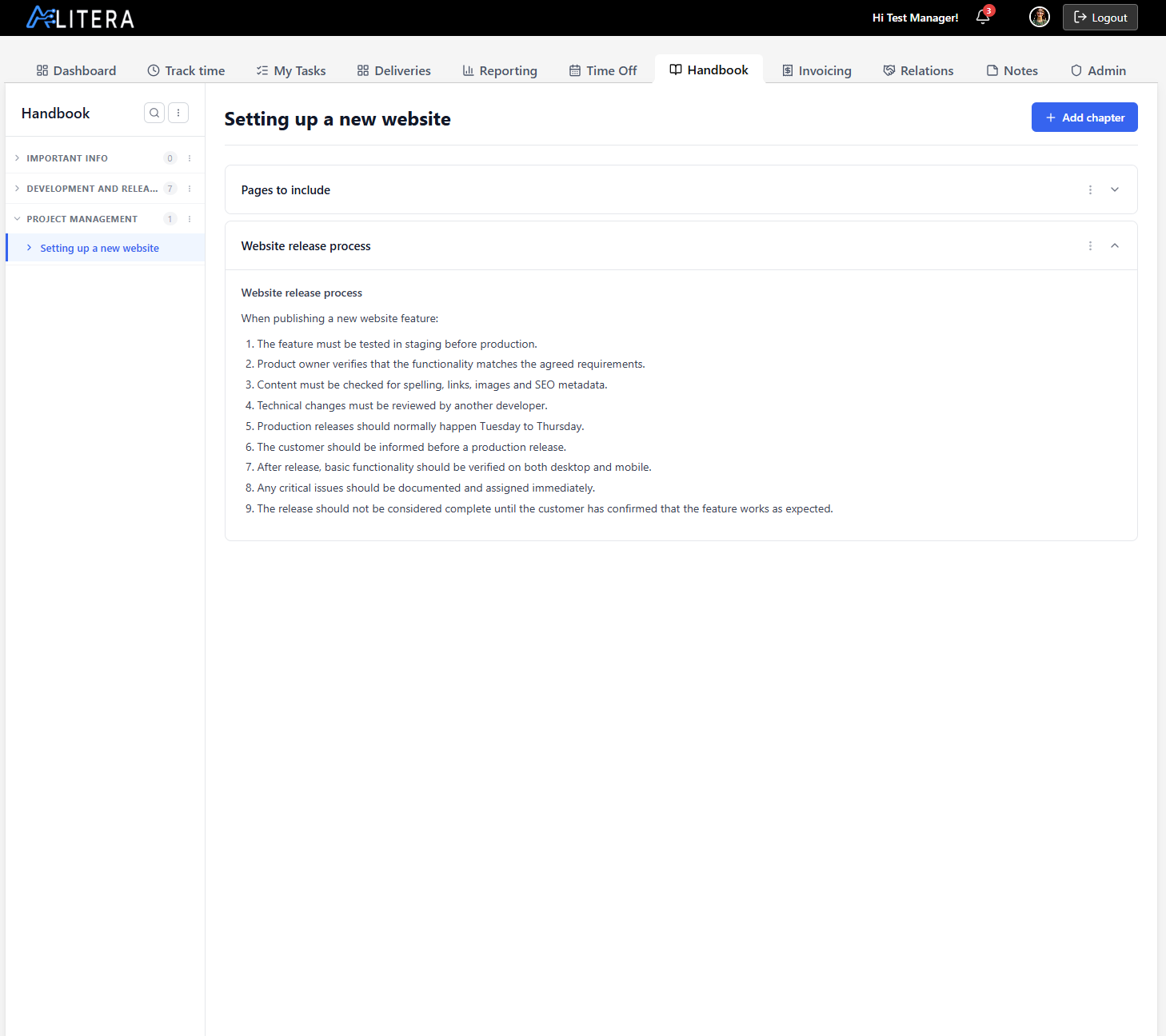 Handbook and internal knowledge view
