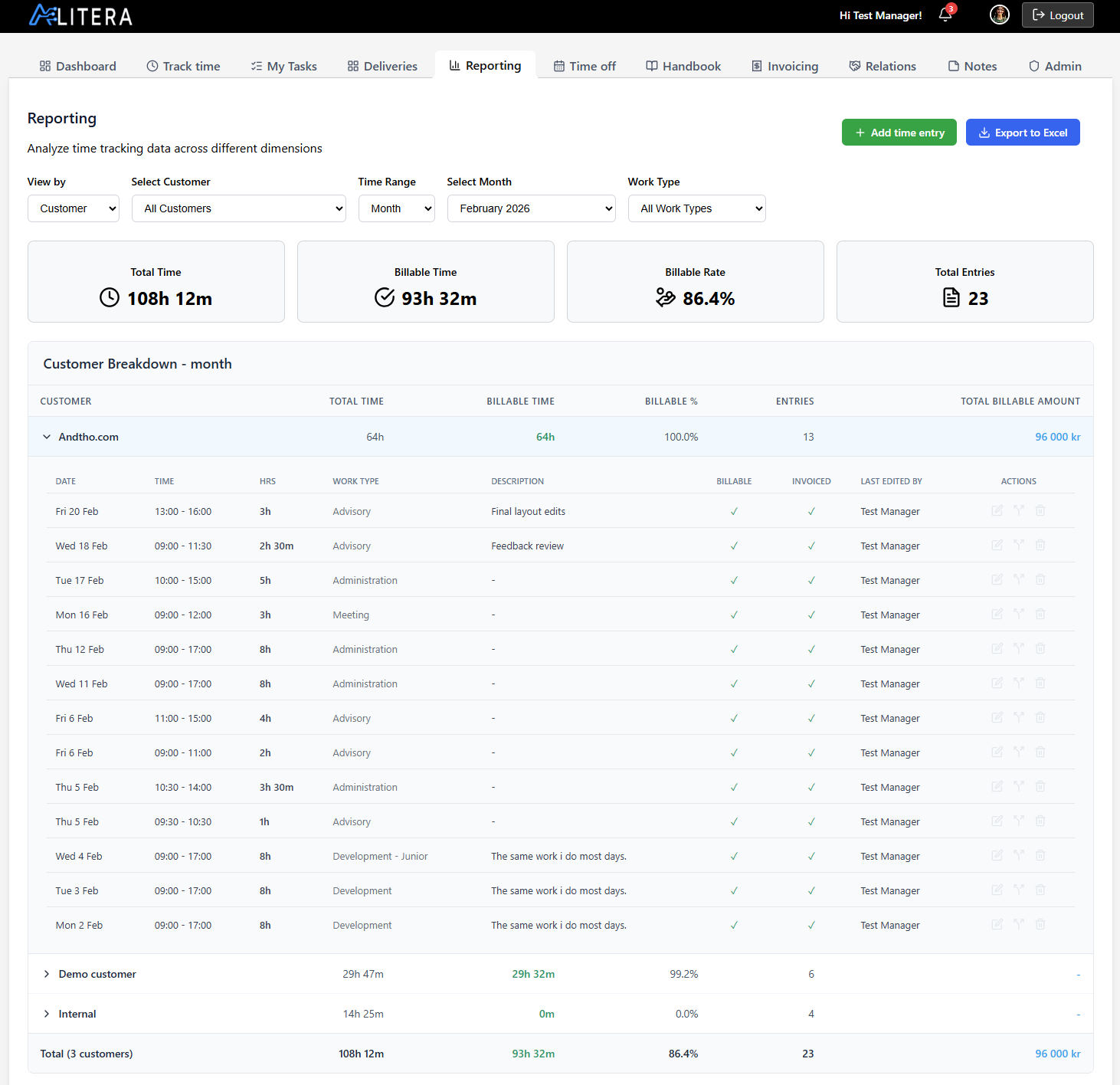 Reporting and analytics view