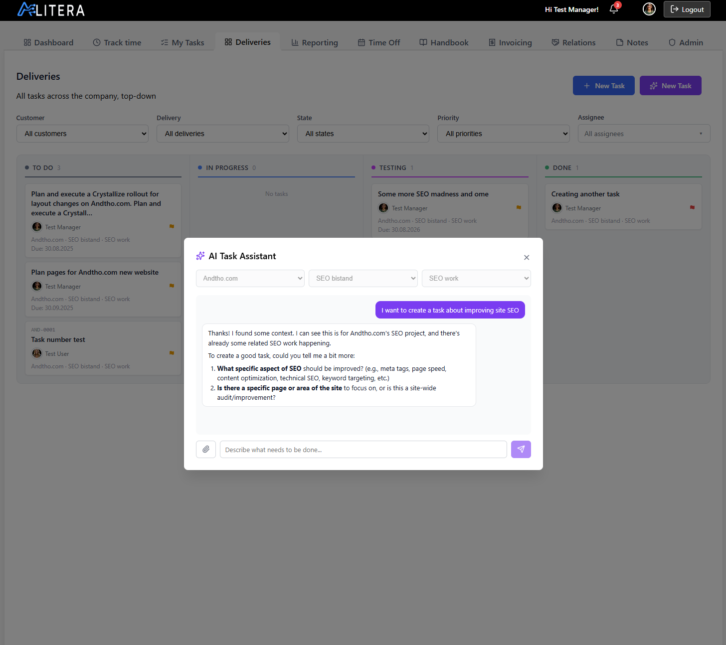 Task agent feature view
